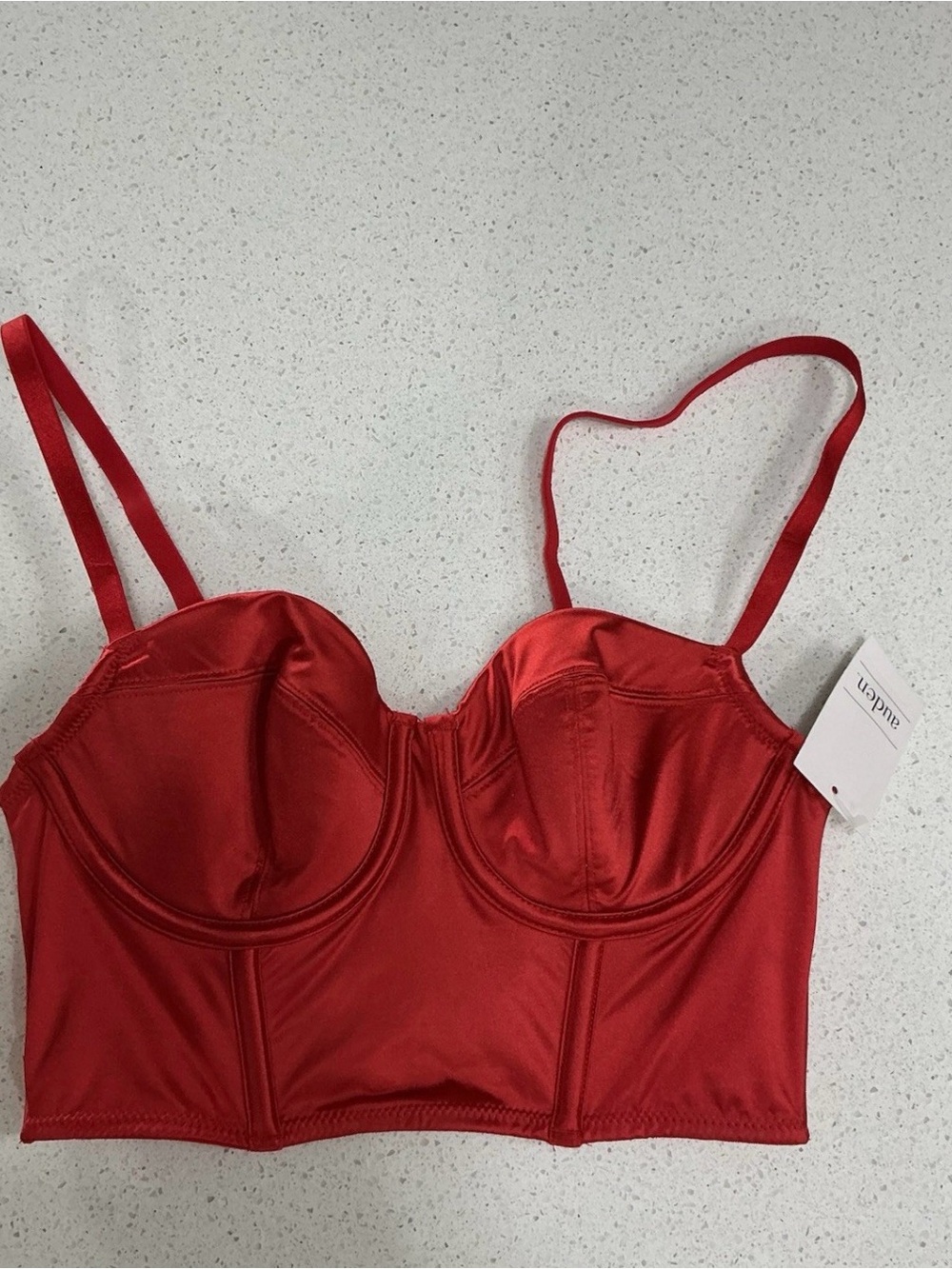 Auden Bra Womens XS Bright Red Satin Longline Underwire Brand NEW w/Tags